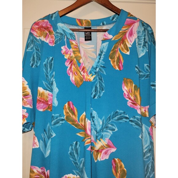 Lildy Dress Womens 2X-3X Bright Floral Pockets Stretch Summer - Picture 2 of 4